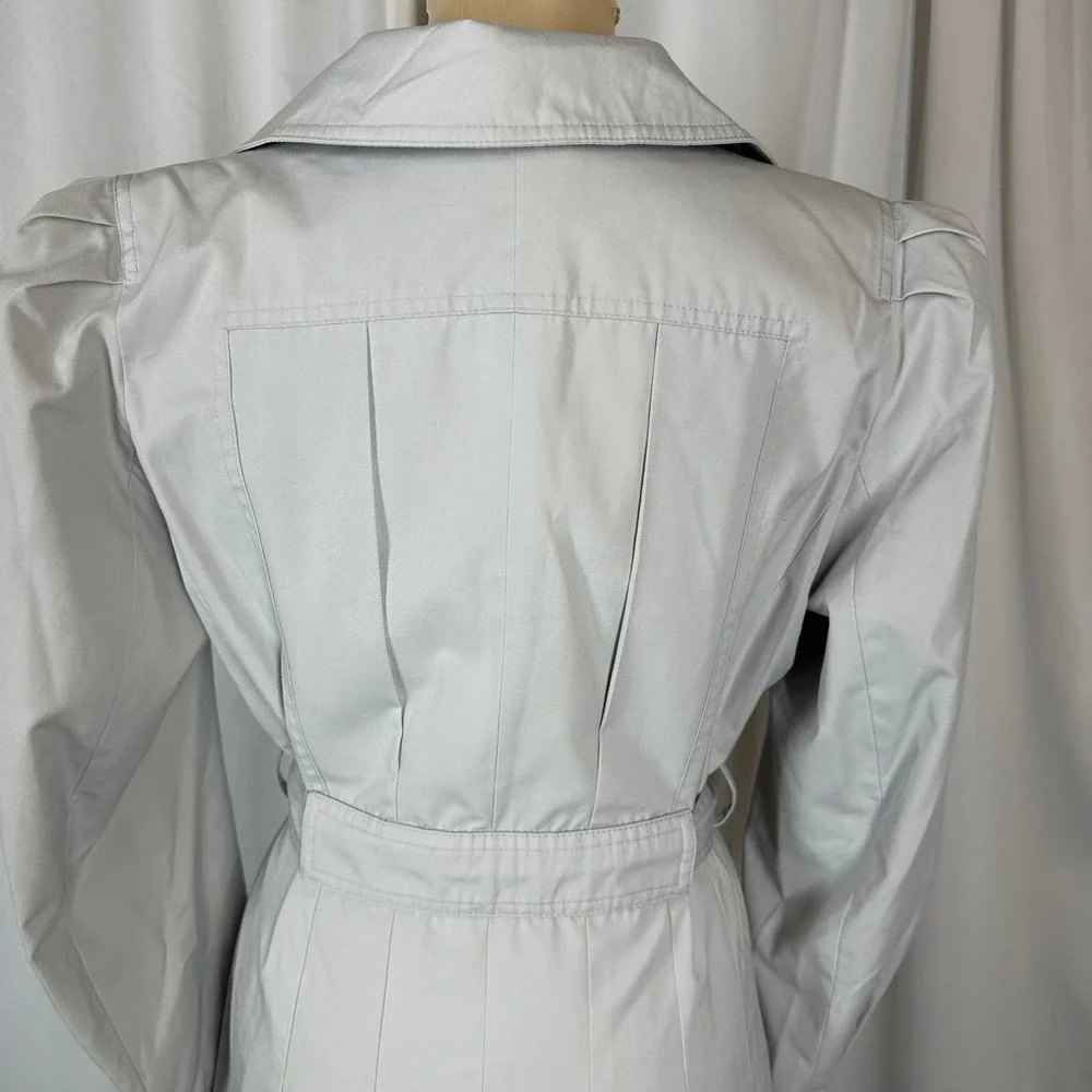 Vintage Light Gray Trench Coat Dress Size 10 Belted Pleated‎ Midi Coat READ